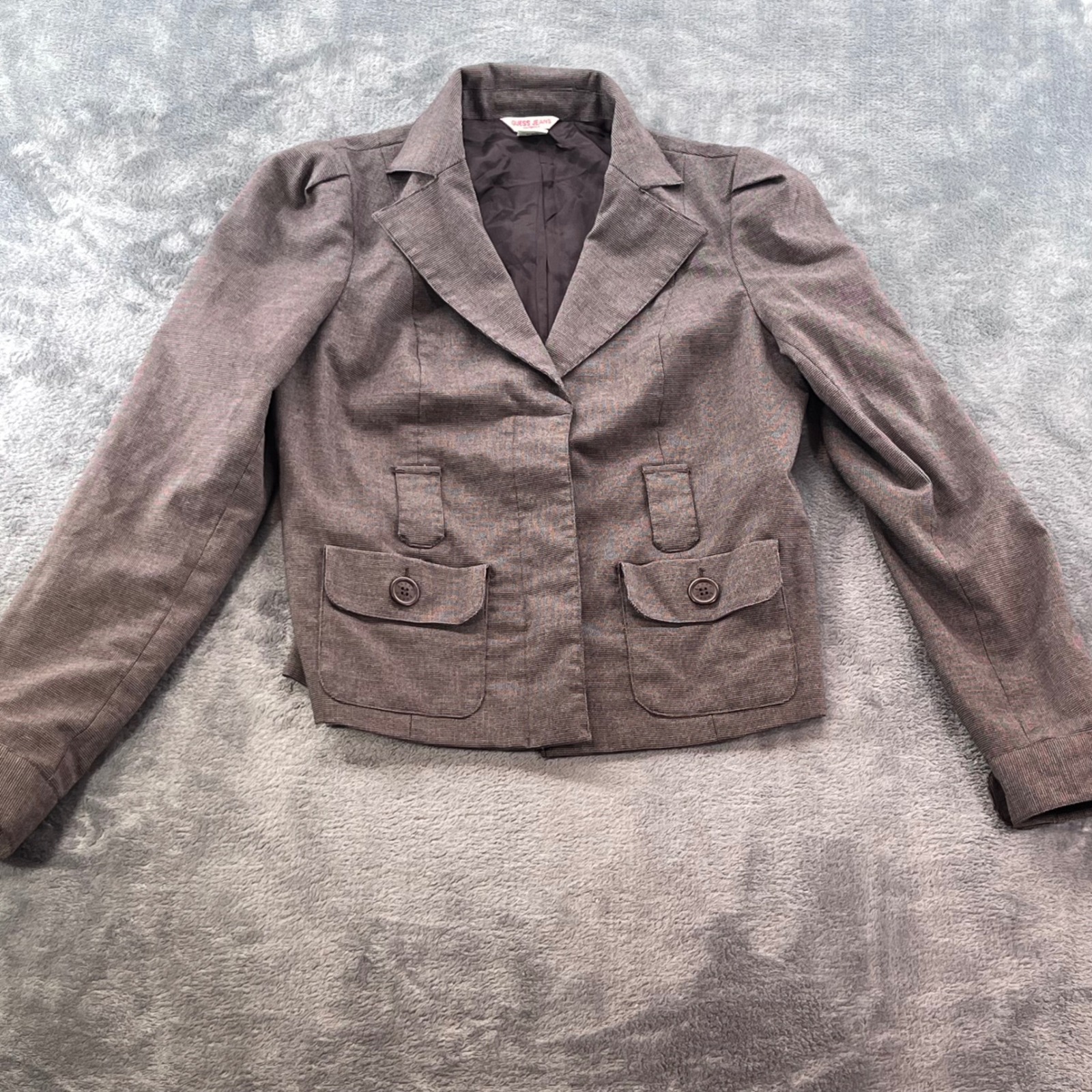 Guess Jeans Brown Textured Puff Shoulder Blazer Jacket Size M 07480100